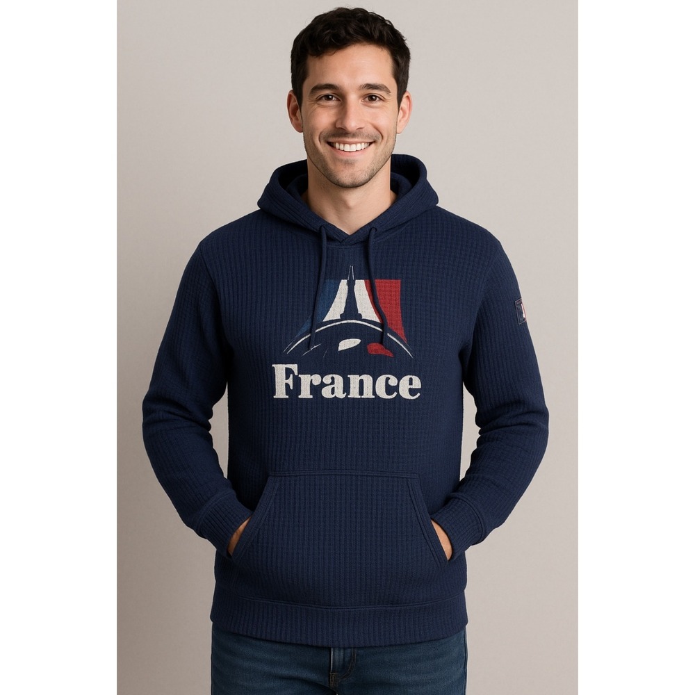 Walt Disney World Epcot France Pavilion Hoodie Sweatshirt Blue Knit Long Sleeve